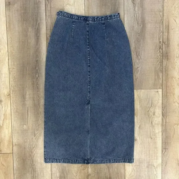 Vintage Y2K Denim Maxi Skirt Size 8 Western Ranch Festival Blue Prairie 90s Norm - Picture 5 of 12
